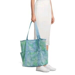 Mesh Beach Bag, Tote Bag for Women Large Foldable Mesh Swimming Bag w/ Pocket